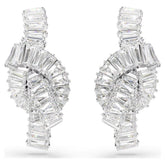 Matrix earrings Baguette cut, Knot, White, Rhodium plated